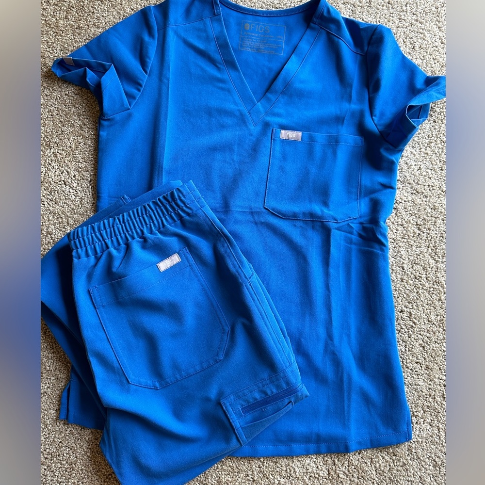 Figs royal blue XXS top and bottom